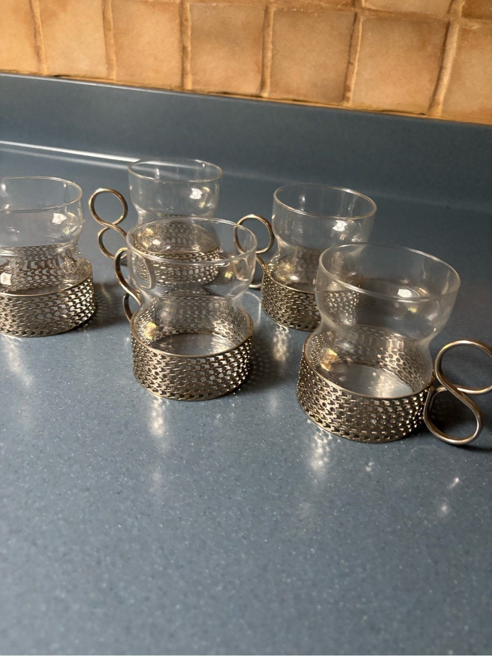 Vintage Silver Glass littala Tsaika  with Textured Metal Holders - Set of 5
